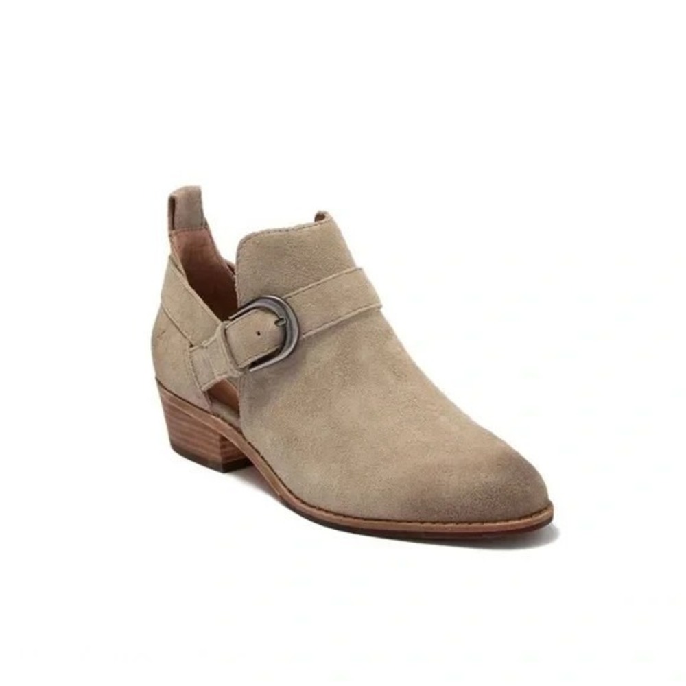 Frye Mia Women's‎ Cutout Bootie Authentic Suede Taupe Closed Toe Buckle Sz 6.5 M
